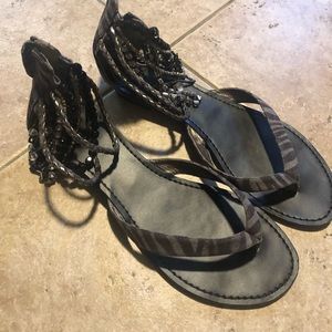 Zebra print sandals with beaded anklet